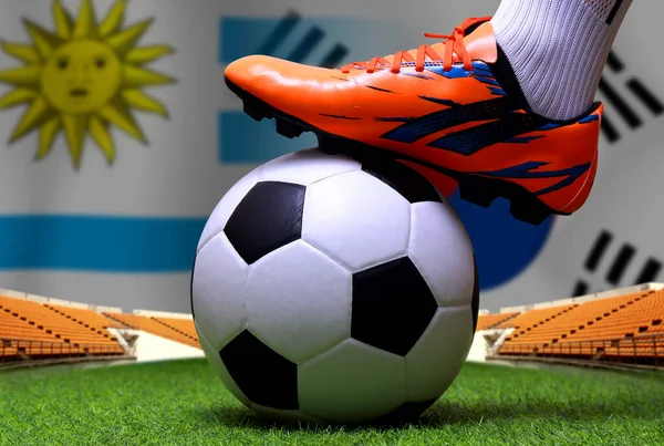 Fotboll Cup Tävling Mellan Den Nationella Uruguay Och Nationella Sydkorea — Stockfoto