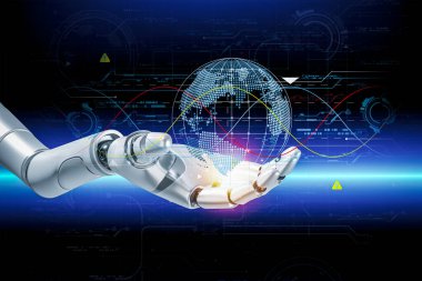 3D rendering. Artificial intelligence,AI research of robot and cyborg development for future,digital smart world metaverse concept.