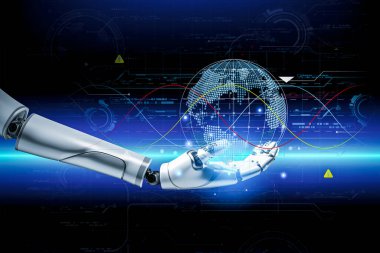 3D rendering. Artificial intelligence,AI research of robot and cyborg development for future,digital smart world metaverse concept.