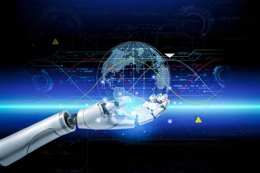 3D rendering. Artificial intelligence,AI research of robot and cyborg development for future,digital smart world metaverse concept.