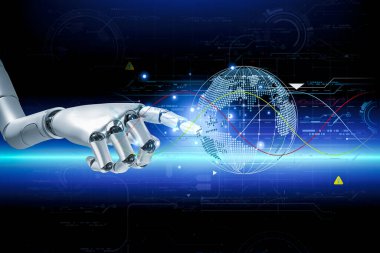 3D rendering. Artificial intelligence,AI research of robot and cyborg development for future,digital smart world metaverse concept.