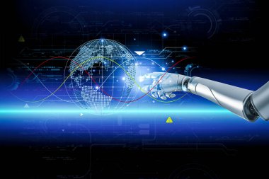 3D rendering. Artificial intelligence,AI research of robot and cyborg development for future,digital smart world metaverse concept.