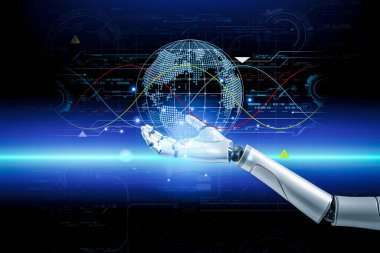 3D rendering. Artificial intelligence,AI research of robot and cyborg development for future,digital smart world metaverse concept.