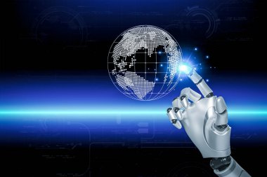 3D rendering. Artificial intelligence,AI research of robot and cyborg development for future,digital smart world metaverse concept.