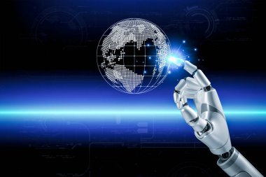 3D rendering. Artificial intelligence,AI research of robot and cyborg development for future,digital smart world metaverse concept.