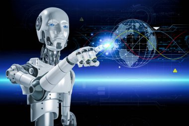 3D rendering. Artificial intelligence,AI research of robot and cyborg development for future,digital smart world metaverse concept.