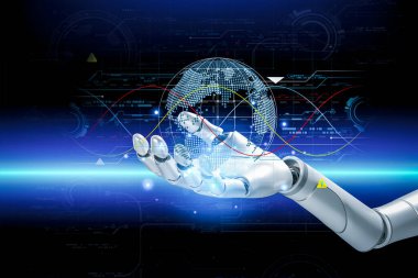 3D rendering. Artificial intelligence,AI research of robot and cyborg development for future,digital smart world metaverse concept.