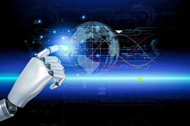 3D rendering. Artificial intelligence,AI research of robot and cyborg development for future,digital smart world metaverse concept.