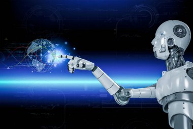 3D rendering. Artificial intelligence,AI research of robot and cyborg development for future,digital smart world metaverse concept.