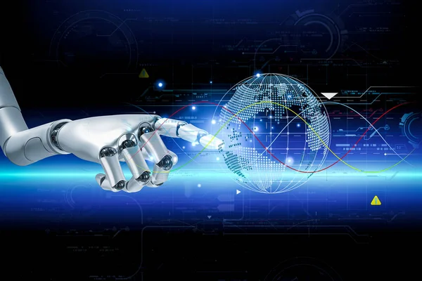 3D rendering. Artificial intelligence,AI research of robot and cyborg development for future,digital smart world metaverse concept.