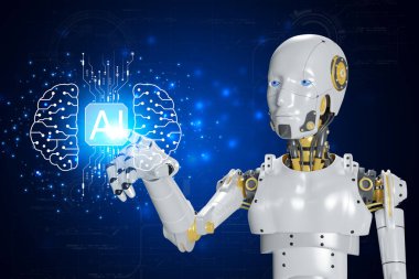 Yapay Zeka. Teknoloji akıllı robot yapay zeka, komut girerek bir şey üretmek için yapay zeka, geleceksel teknoloji dönüşümü..