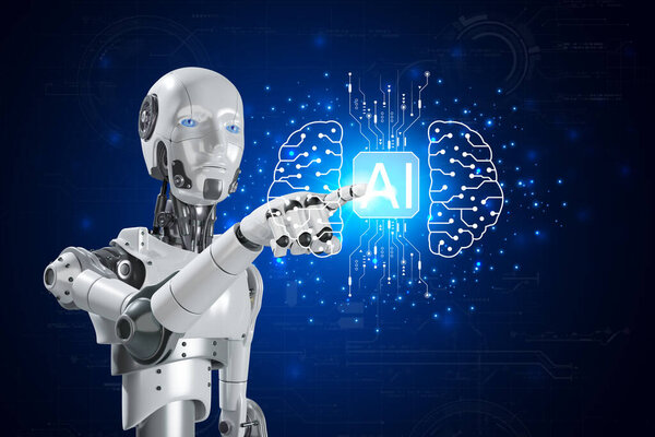Искусственный интеллект. Технология умный робот ИИ, искусственный интеллект путем ввода командной строки для генерации что-то, Футуристическая трансформация технологии.