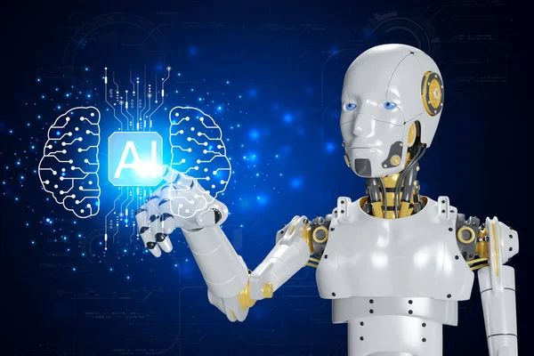 人工知能 テクノロジースマートロボットAi 何かを生成するためのコマンドプロンプトを入力して人工知能 未来的な技術変換 ストック画像