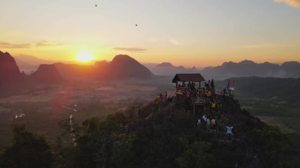 Vang Vieng Laos December 2022 View Stunning Aerial View Tourists — Stock Video