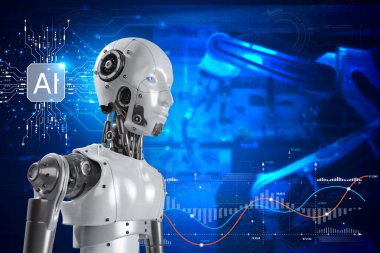 Yapay Zeka. Teknoloji akıllı robot yapay zeka, komut girerek bir şey üretmek için yapay zeka, geleceksel teknoloji dönüşümü..