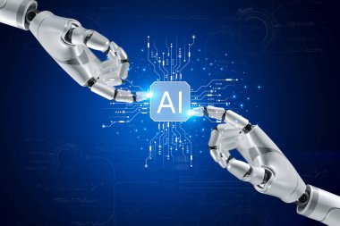 Yapay Zeka. Teknoloji akıllı robot yapay zeka, komut girerek bir şey üretmek için yapay zeka, geleceksel teknoloji dönüşümü..