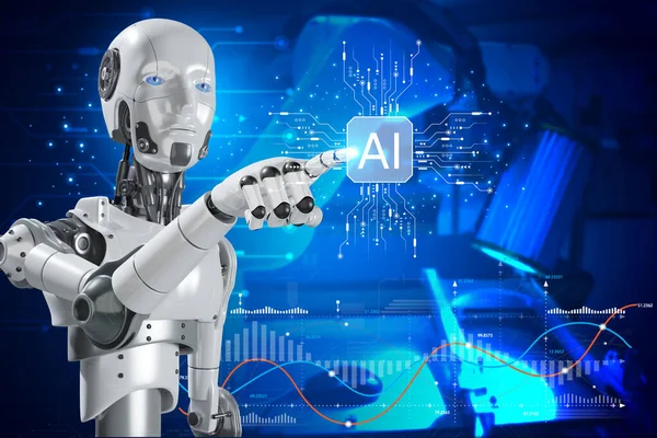 人工智能 智能机器人人工智能技术 人工智能通过输入命令提示符生成的东西 未来主义技术改造 — 图库照片