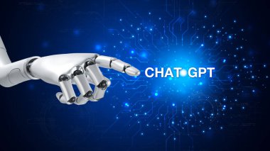 Teknoloji akıllı robot yapay zeka, komut girerek bir şey üretmek için yapay zeka, geleceksel teknoloji dönüşümü..