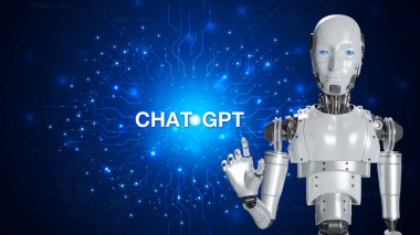 Teknoloji akıllı robot yapay zeka, komut girerek bir şey üretmek için yapay zeka, geleceksel teknoloji dönüşümü..