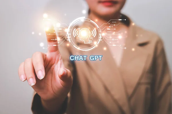 stock image ChatGPT Chat with AI or Artificial Intelligence using an artificial intelligence chatbot developed by OpenAI.