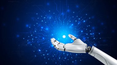 Robot, çevrimiçi ağ, robot uygulaması ve küresel bağlantı, yapay zeka, iş dünyasının veri büyümesine erişim sağlayan bir asistandır..