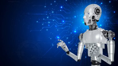 Robot, çevrimiçi ağ, robot uygulaması ve küresel bağlantı, yapay zeka, iş dünyasının veri büyümesine erişim sağlayan bir asistandır..