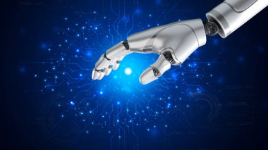 Robot, çevrimiçi ağ, robot uygulaması ve küresel bağlantı, yapay zeka, iş dünyasının veri büyümesine erişim sağlayan bir asistandır..