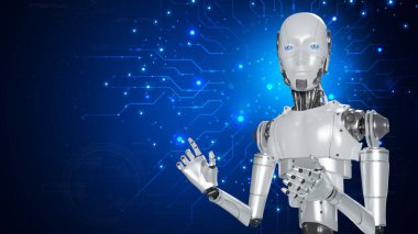 Robot, çevrimiçi ağ, robot uygulaması ve küresel bağlantı, yapay zeka, iş dünyasının veri büyümesine erişim sağlayan bir asistandır..