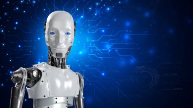 Robot, çevrimiçi ağ, robot uygulaması ve küresel bağlantı, yapay zeka, iş dünyasının veri büyümesine erişim sağlayan bir asistandır..