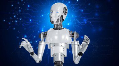Robot, çevrimiçi ağ, robot uygulaması ve küresel bağlantı, yapay zeka, iş dünyasının veri büyümesine erişim sağlayan bir asistandır..