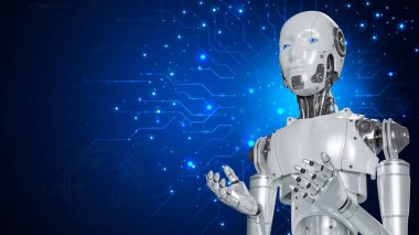 Robot, çevrimiçi ağ, robot uygulaması ve küresel bağlantı, yapay zeka, iş dünyasının veri büyümesine erişim sağlayan bir asistandır..