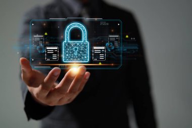 Koruma ağı güvenliği veri konseptinizi emniyete aldı. İsimsiz bir hacker tarafından dijital suç.