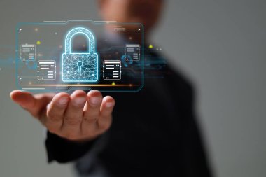 Koruma ağı güvenliği veri konseptinizi emniyete aldı. İsimsiz bir hacker tarafından dijital suç.