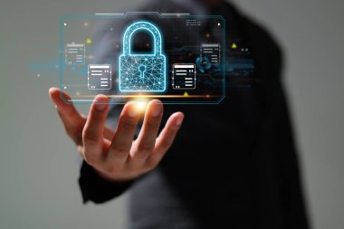 Koruma ağı güvenliği veri konseptinizi emniyete aldı. İsimsiz bir hacker tarafından dijital suç.