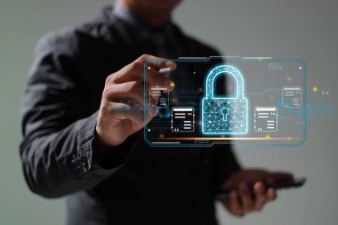 Koruma ağı güvenliği veri konseptinizi emniyete aldı. İsimsiz bir hacker tarafından dijital suç.