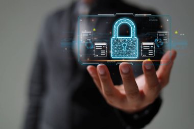 Koruma ağı güvenliği veri konseptinizi emniyete aldı. İsimsiz bir hacker tarafından dijital suç.
