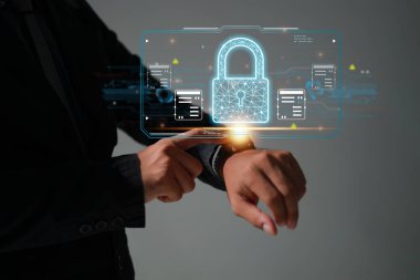 Koruma ağı güvenliği veri konseptinizi emniyete aldı. İsimsiz bir hacker tarafından dijital suç.