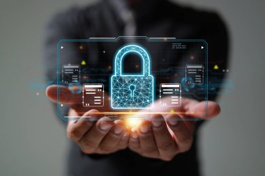 Koruma ağı güvenliği veri konseptinizi emniyete aldı. İsimsiz bir hacker tarafından dijital suç.