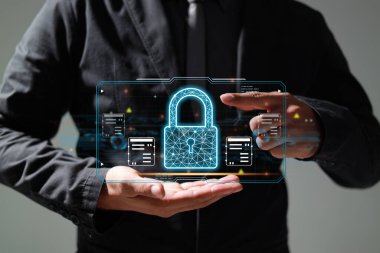 Koruma ağı güvenliği veri konseptinizi emniyete aldı. İsimsiz bir hacker tarafından dijital suç.