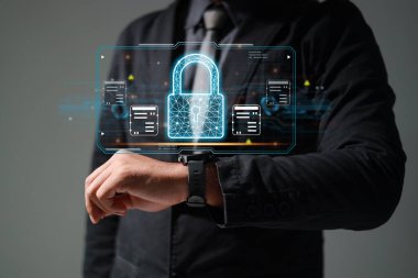 Koruma ağı güvenliği veri konseptinizi emniyete aldı. İsimsiz bir hacker tarafından dijital suç.