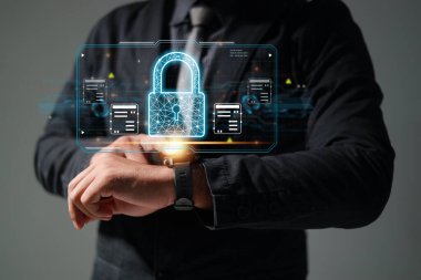 Koruma ağı güvenliği veri konseptinizi emniyete aldı. İsimsiz bir hacker tarafından dijital suç.