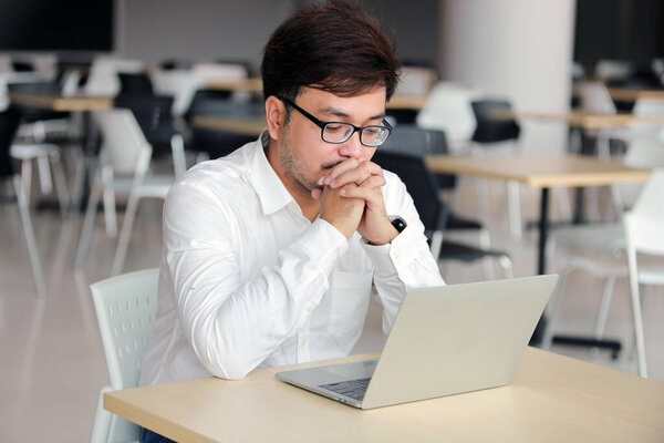 Young Business Man Glasses Laptop Computer Working Office Online Shopping Stock Photo