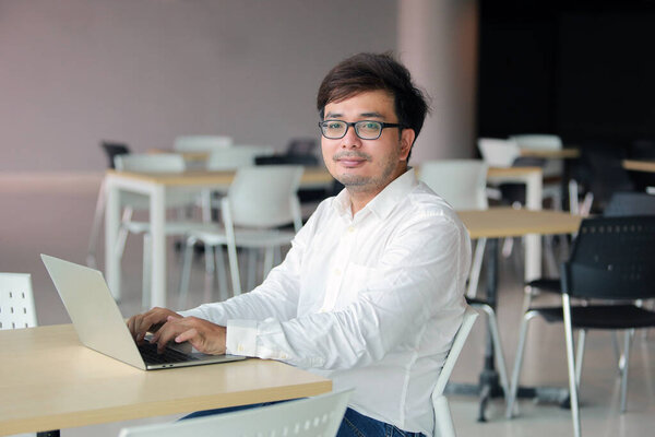 Young Business Man Glasses Laptop Computer Working Office Online Shopping Stock Photo