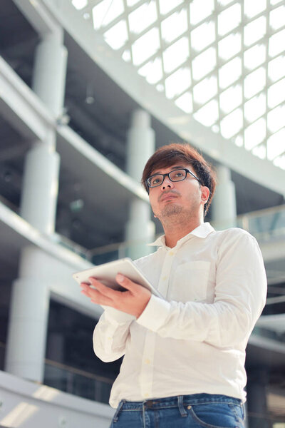 Young Business Man Glasses Laptop Computer Working Office Online Shopping Stock Image