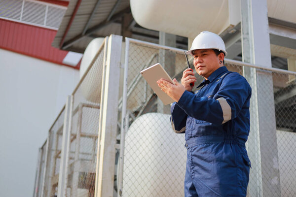 Portrait Professional Man Engineer Working Checking Work Place Keep Liquid Royalty Free Stock Images