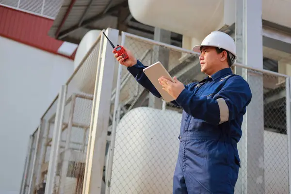 Portrait Professional Man Engineer Working Checking Work Place Keep Liquid Stock Picture