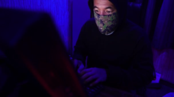 Dangerous Hooded Hacker Breaks Government Data Server — Stock Video