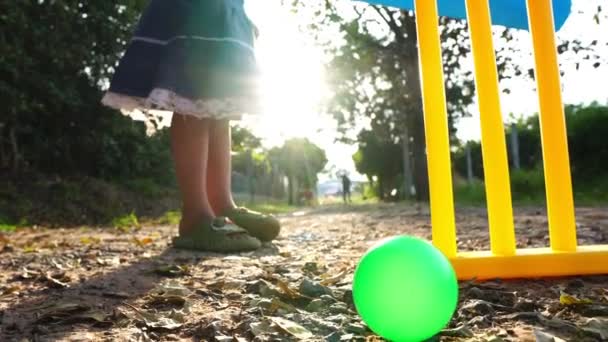Азиатские Дети Играют Крикет Открытом Воздухе — стоковое видео