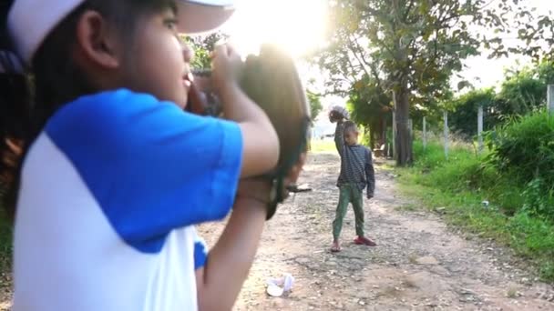 Footage Slow Motion Kids Playing Baseball — Vídeo de stock