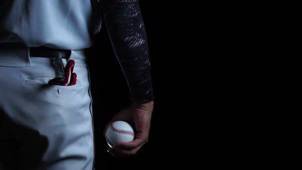 Footage Slow Motion Baseball Player Glove Ball Black Background Going — Vídeo de stock